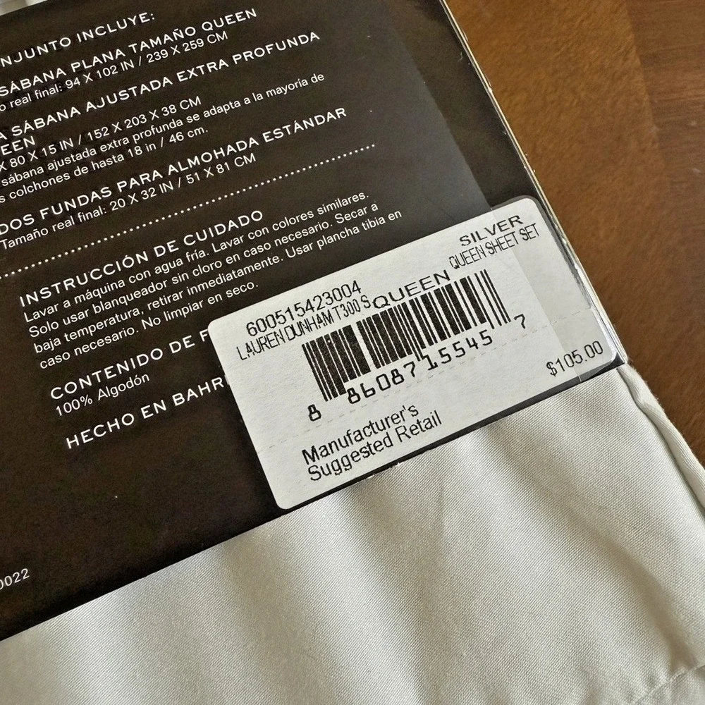 NEW Ralph Lauren Queen 4Pc Dunham Sateen Sheet Set Silver 300 TC 100% Cotton